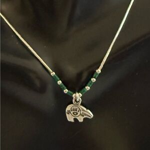 Native American Liquid Silver Malachite Bear Necklace